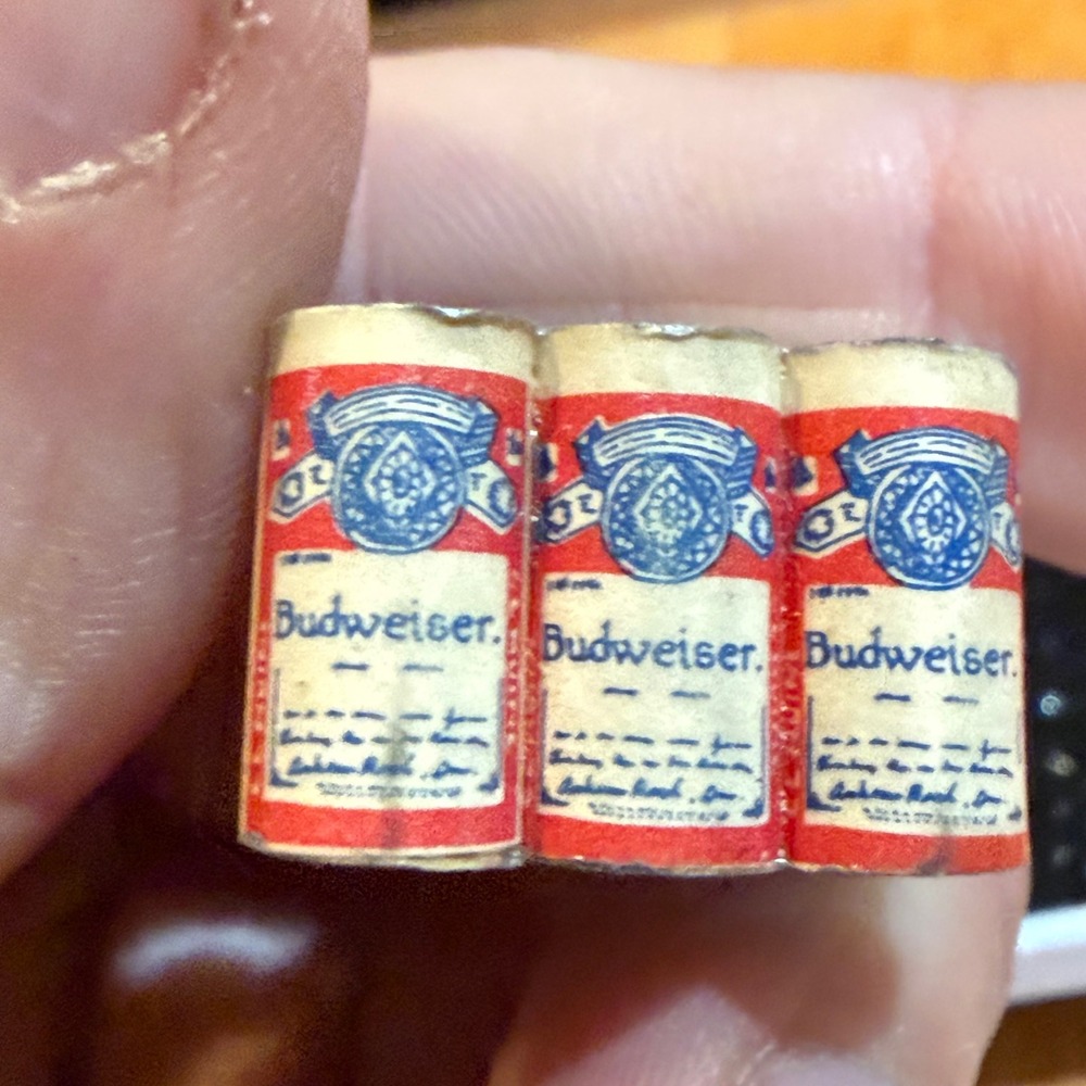 Vintage Budweiser Miniature 6 Pack Beer Cans Dollhouse Bar Diorama Collectible